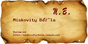 Miskovity Béla névjegykártya